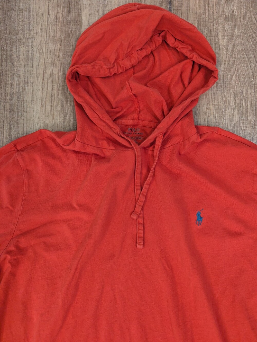 Polo Ralph Lauren Hooded T-Shirt Hoodie Men's XL Red Lightweight Cotton Pony - Picture 2 of 9